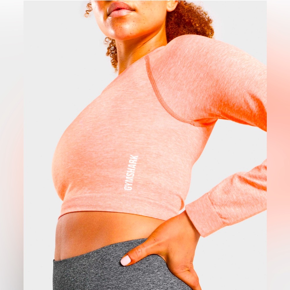 Gymshark Adapt Marl Seamless Long Sleeve Crop Top Orange Medium M Gym